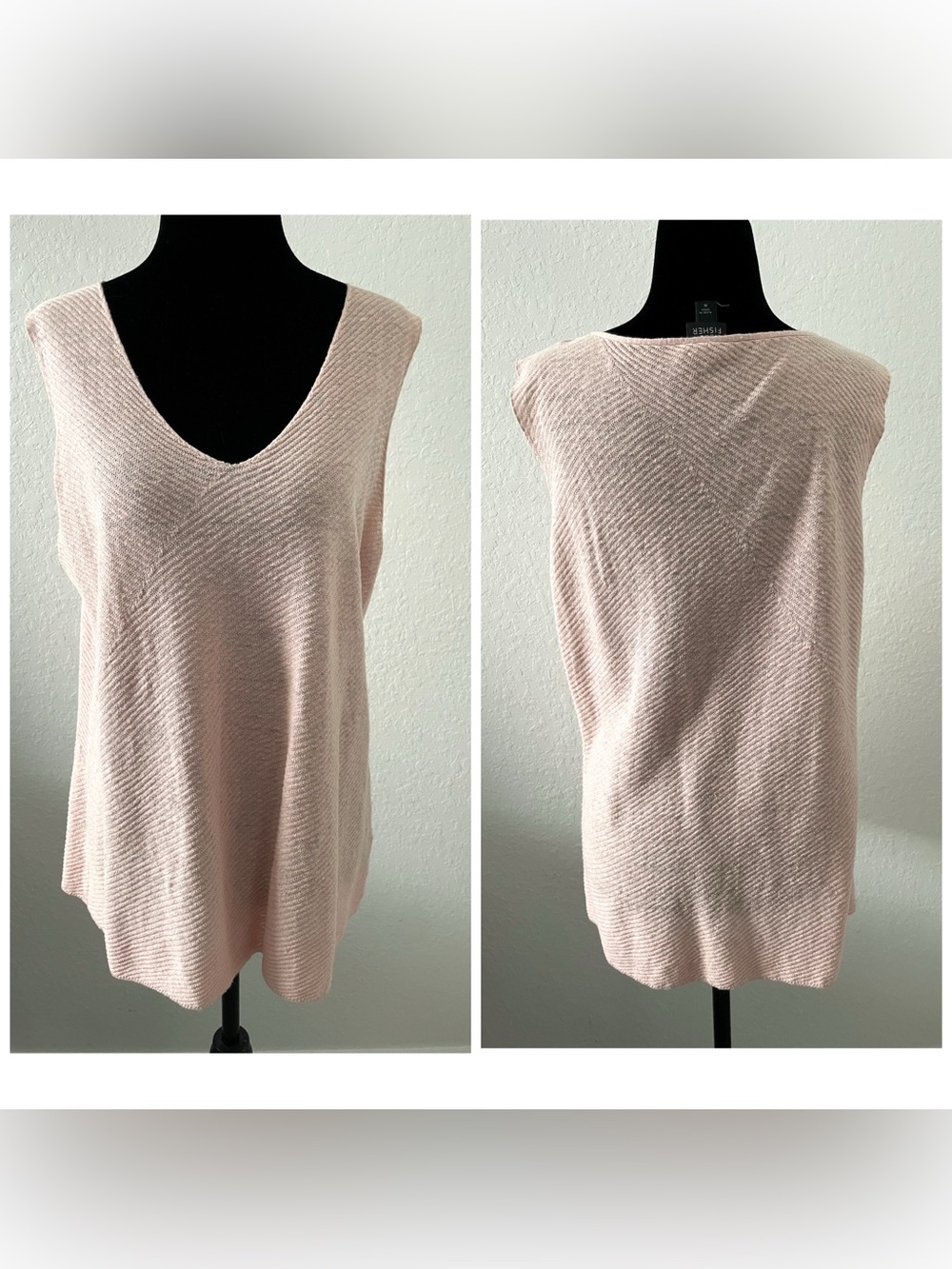 Eileen Fisher Women’s M Pink Linen Knit V-Neck Sleeveless Tank Top